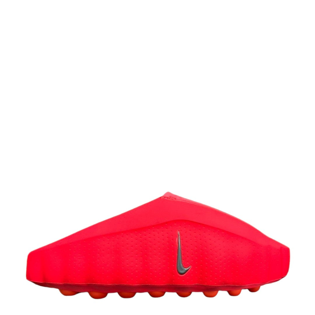 Luxury Chef bright red Nike soccer cleats with grey swoosh and orange studs. Textured upper.