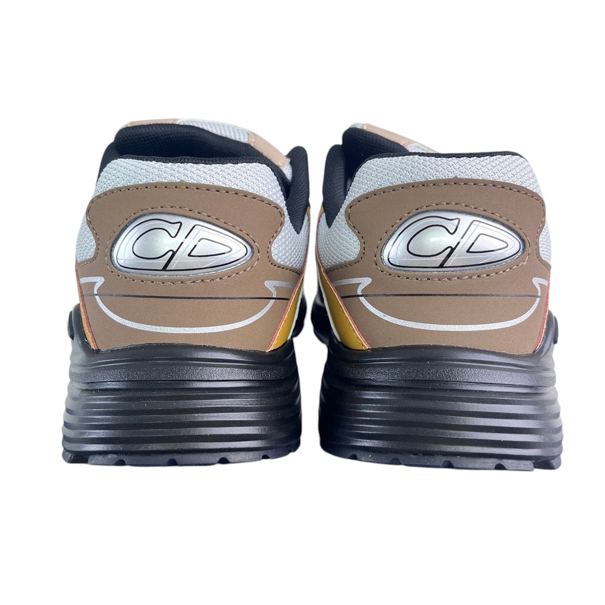 Luxury Chef DIOR B30 sneakers with brown, silver, and grey accents. Features a chunky black sole and CD logo.