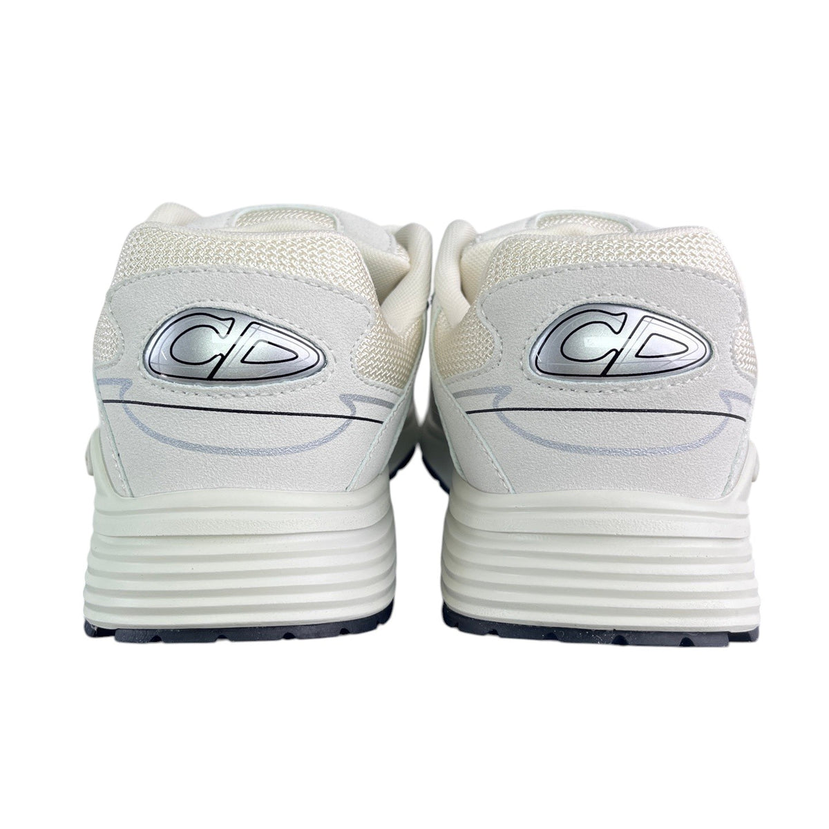 Luxury Chef DIOR B30 white mesh and leather sneakers with silver CD logo detail.