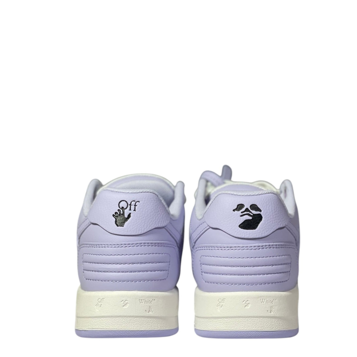 Luxury Chef OFF-WHITE OUT OF OFFICE light purple leather sneakers with black logo details.